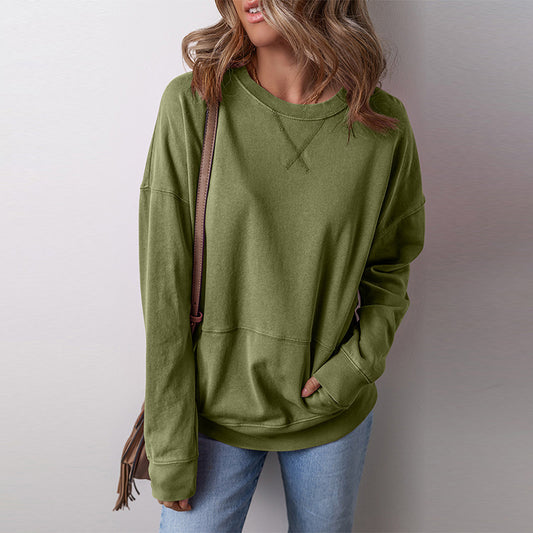 Casual Loose Shoulder Long Sleeve Bottoming Shirt For Women