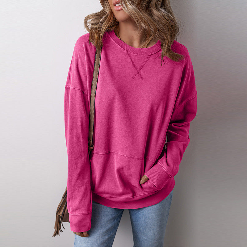 Casual Loose Shoulder Long Sleeve Bottoming Shirt For Women