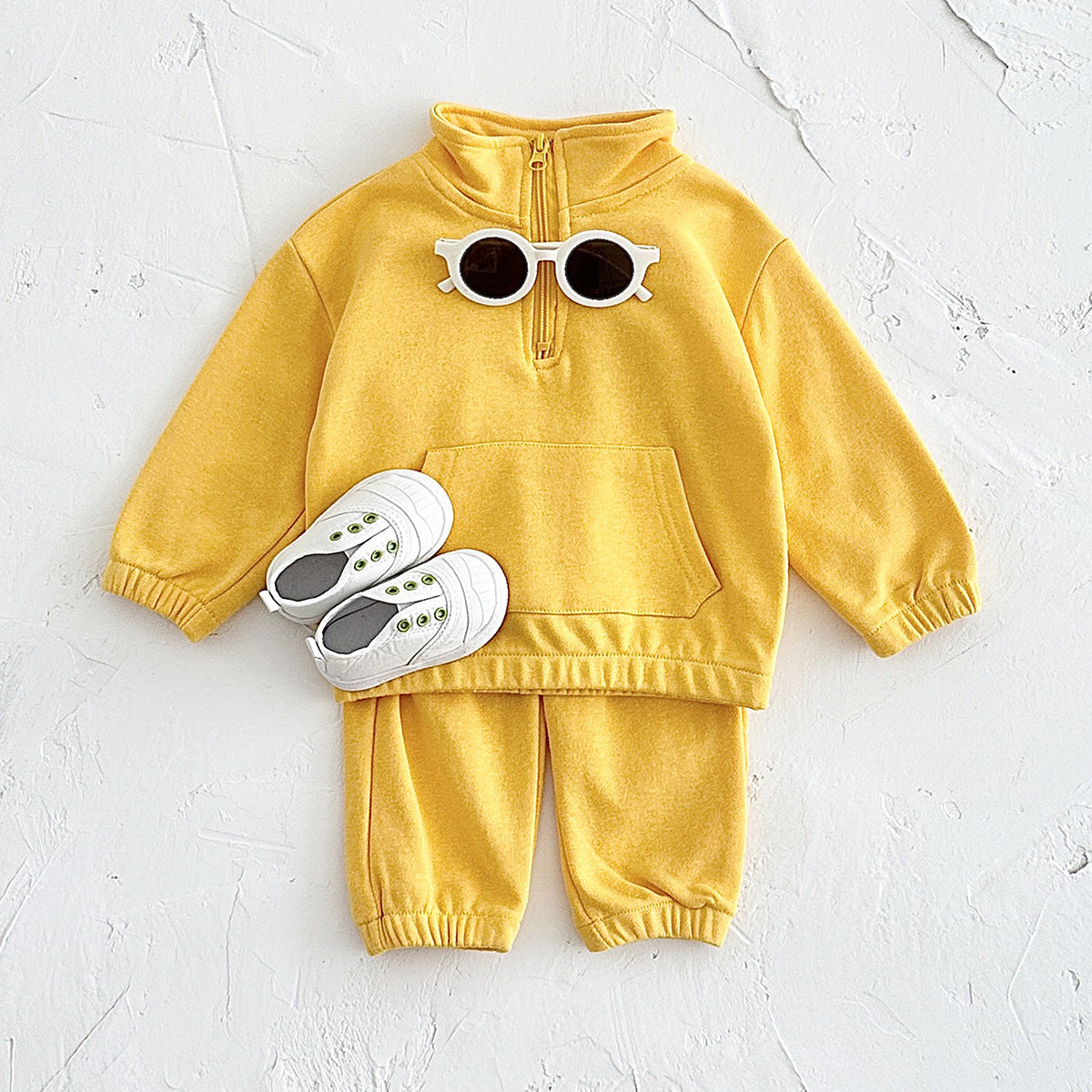 Zipper Stand Collar Long Sleeved Children's Hoodie Set