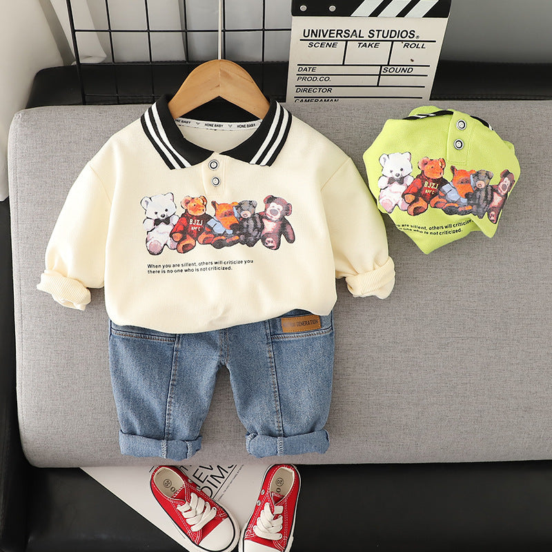 Cartoon Printed Children's Hoodie And Pants Set