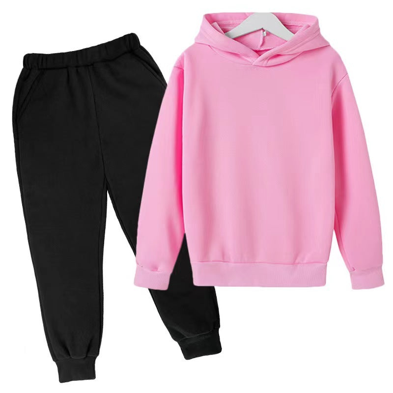 Solid Color Set With Fleece Loose Fitting Hoodie And Pants, Two-piece Set